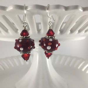 Handmade Earrings Unique Red White Silver .925SS Ear Wires New